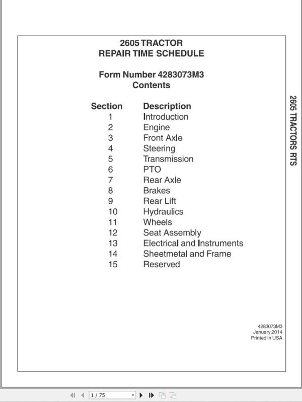 Massey Ferguson Tractor 2605 Repair Time Schedule 4283073M3 1