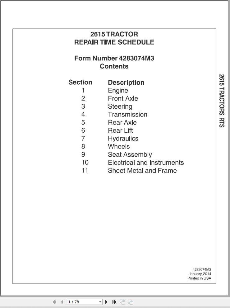 Massey Ferguson Tractor 2615 Repair Time Schedule 4283074M3 1