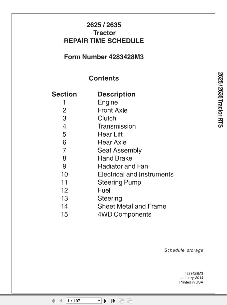 Massey Ferguson Tractor 2625 2635 Repair Time Schedule 4283428M3 1