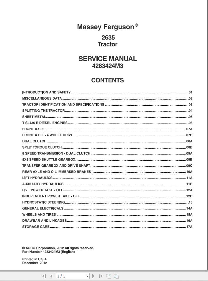 Massey Ferguson Tractor 2635 Service Manual 4283424M3 1