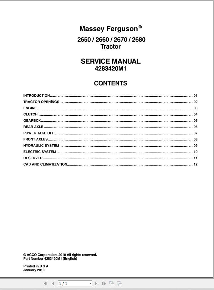 Massey Ferguson Tractor 2650 2660 2670 2680 Service Manual 4283420M1 1
