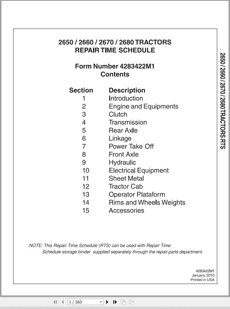 Massey Ferguson Tractor 2650 to 2628 Repair Time Schedule 4283422M1 1
