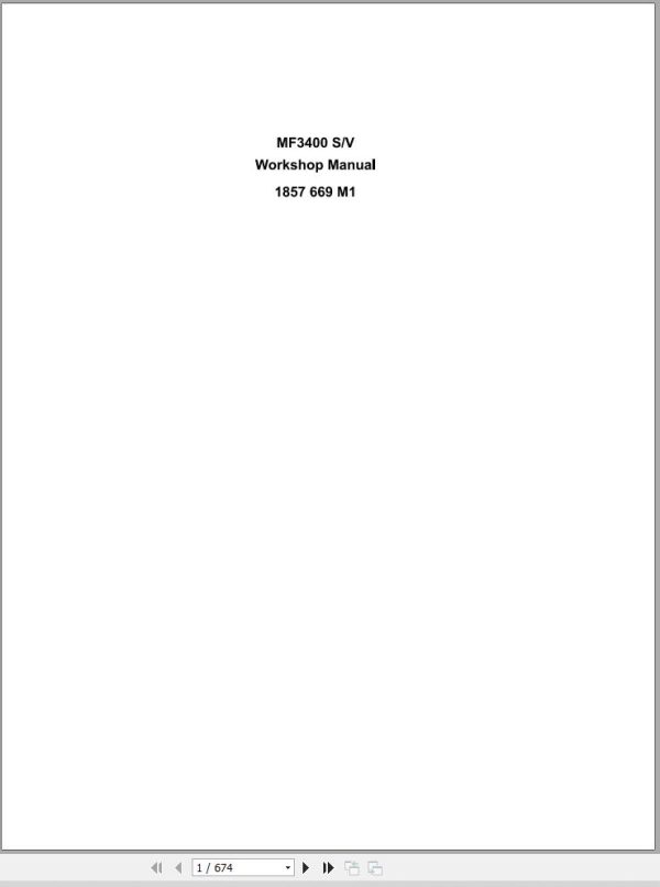 Massey Ferguson Tractor 3400 S V Workshop Manual 1857669M1 1
