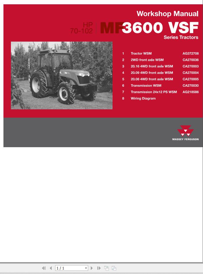 Massey Ferguson Tractor 3600VSF Series Workshop Manual 1