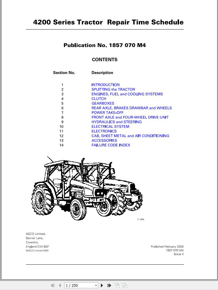 Massey Ferguson Tractor 4200 Series Repair Time Schedule 1857070M4 1