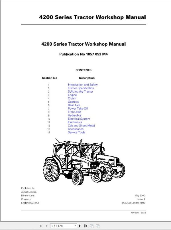 Massey Ferguson Tractor 4200 Series Workshop Service Manual 1857053M4 1