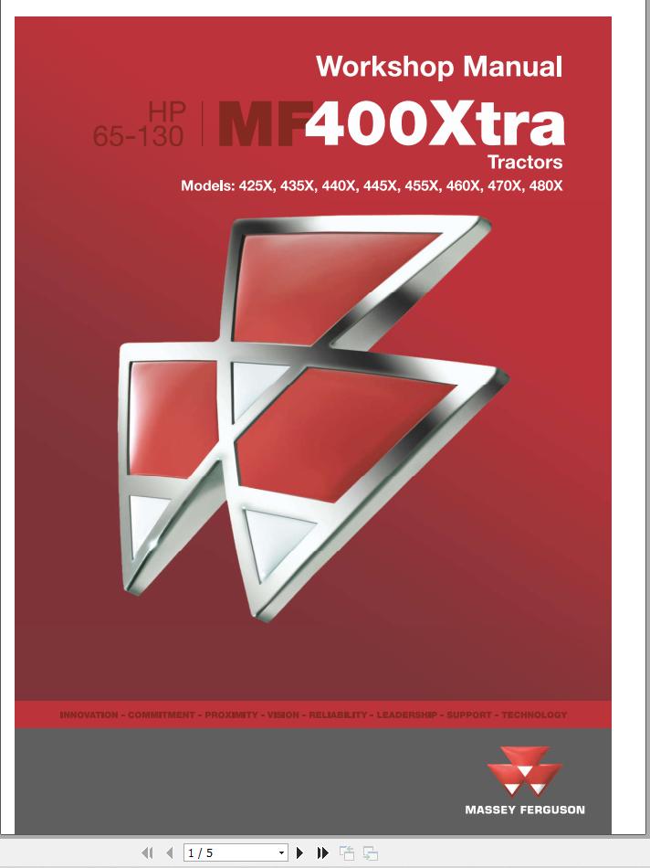 Massey Ferguson Tractor 425X to 480X Workshop Manual MOI400XE01 1