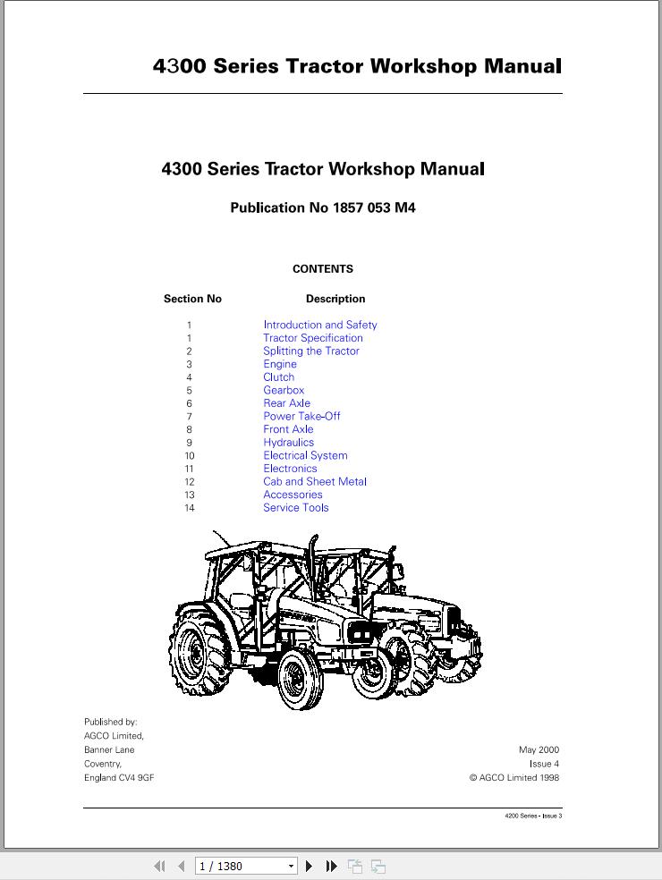 Massey Ferguson Tractor 4300 Series Workshop Manual 1857053M4 1