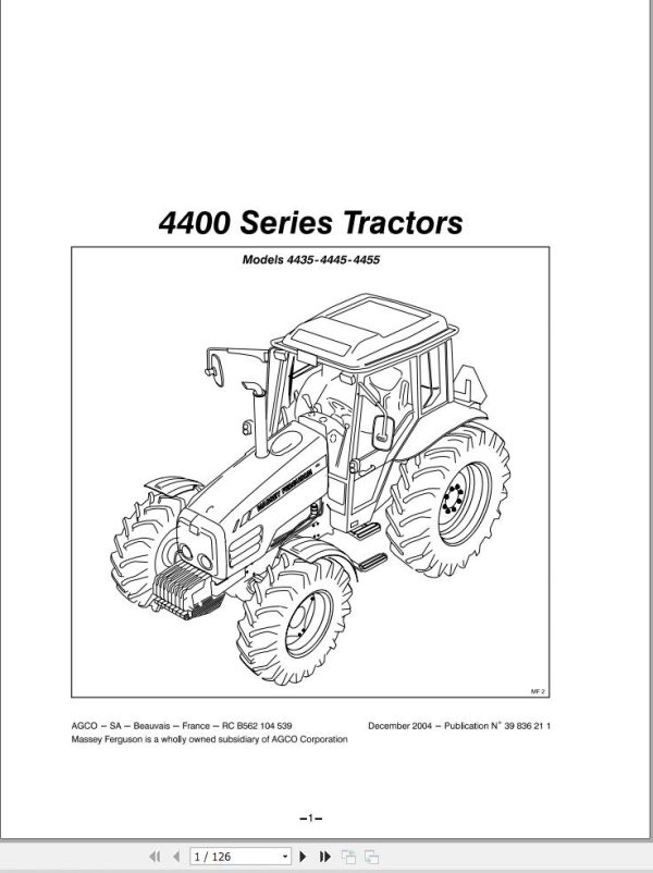Massey Ferguson Tractor 4435 4445 4455 Operator Manual 39836211 1