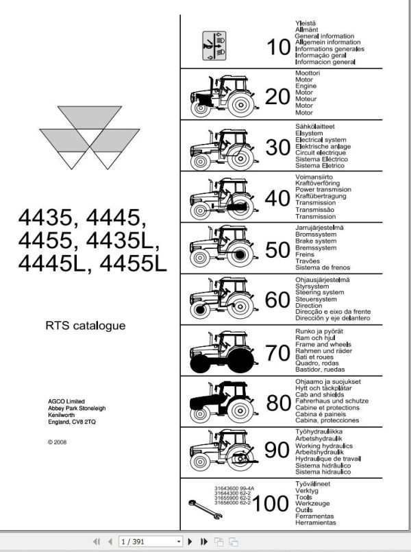 Massey Ferguson Tractor 4435 to 4455L Repair Time Schedule 1857642M1 1