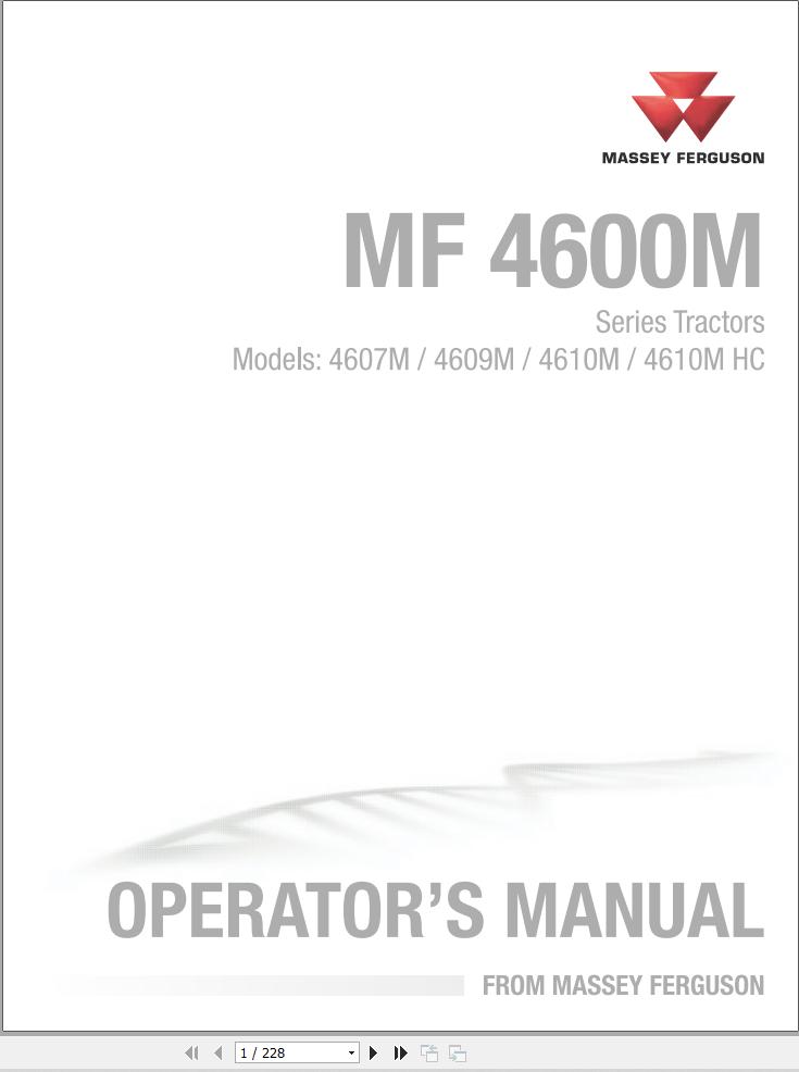 Massey Ferguson Tractor 4607M 4609M 4610M 4610MHC Operator Manual 4283579M3 1