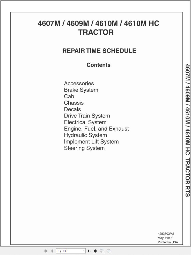 Massey Ferguson Tractor 4607M 4609M 4610M 4610MHC Repair Time Schedule 4283603M2 1