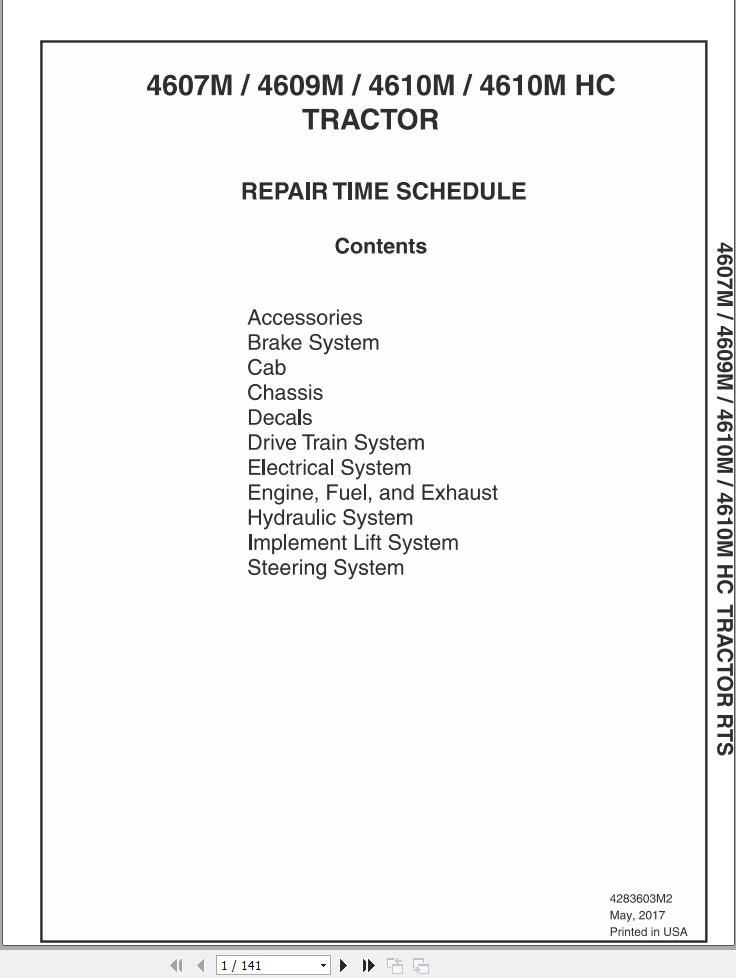 Massey Ferguson Tractor 4607M to 4610M HC Repair Time Schedule 4283603M2 1