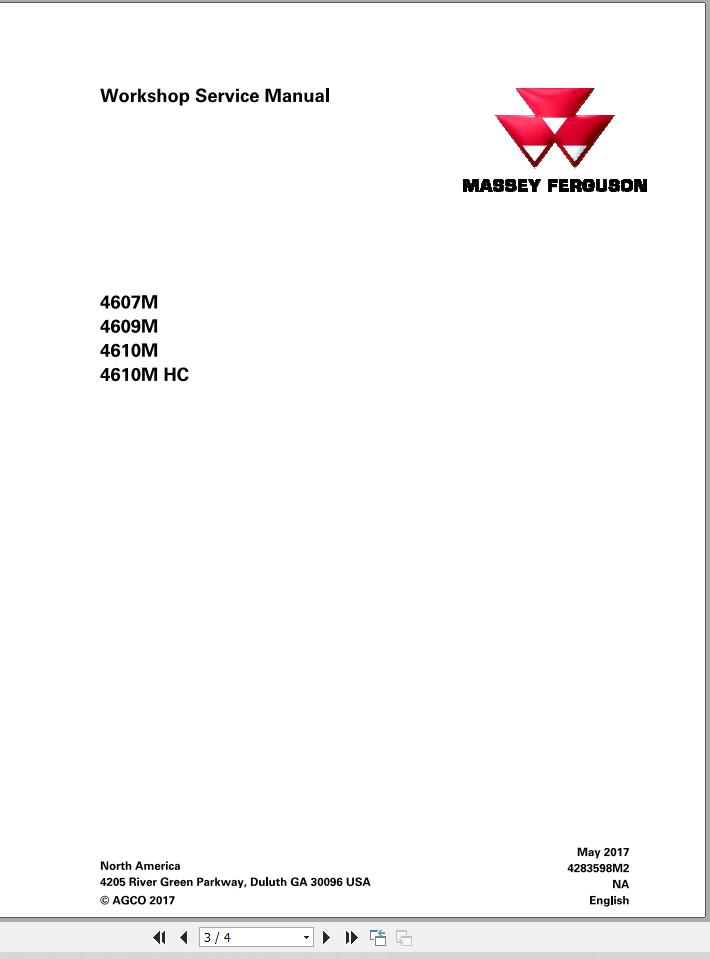 Massey Ferguson Tractor 4607M to 4610M HC Workshop Service Manual 4283598M2 1