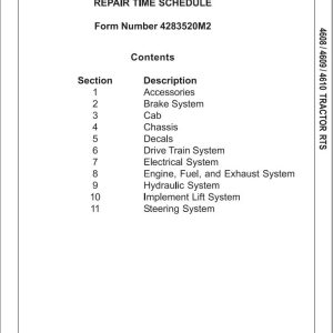 Massey Ferguson Tractor 4608 4609 4610 Repair Time Schedule 4283520M2 1