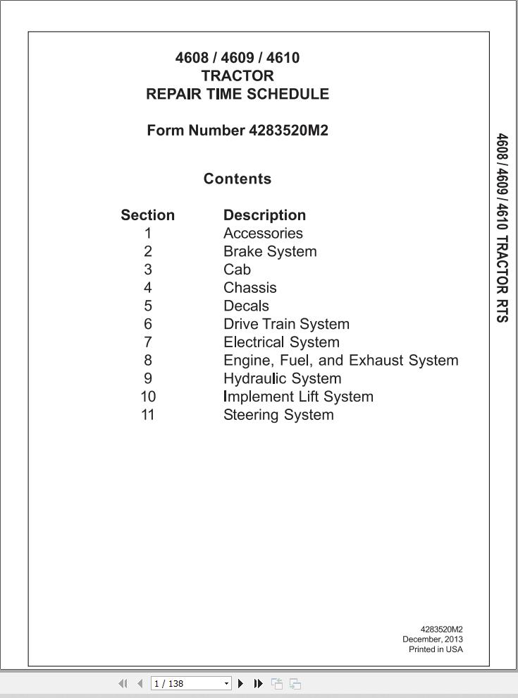 Massey Ferguson Tractor 4608 4609 4610 Repair Time Schedule 4283520M2 1