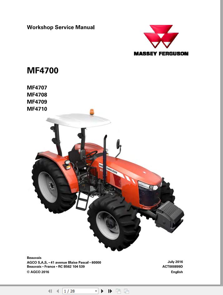 Massey Ferguson Tractor 4707 4708 4709 4710 Workshop Service Manual ACT000899D 1
