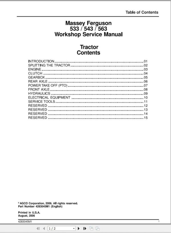 Massey Ferguson Tractor 533 543 563 Workshop Service Manual 4283045M1 1