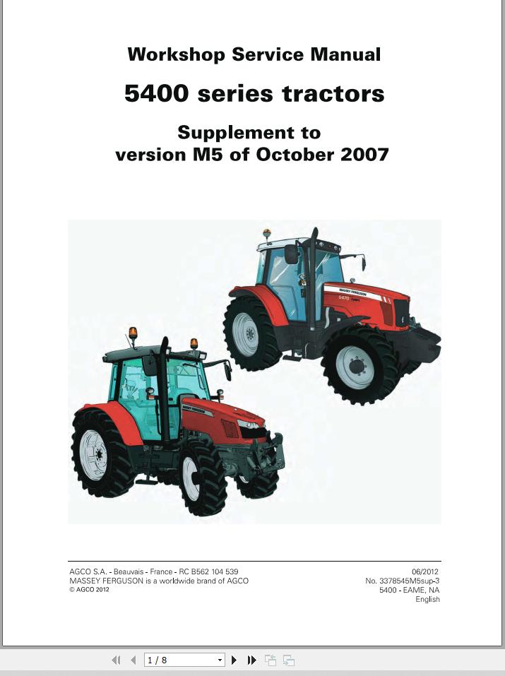 Massey Ferguson Tractor 5400 Series Workshop Service Manual 3378545M5 1
