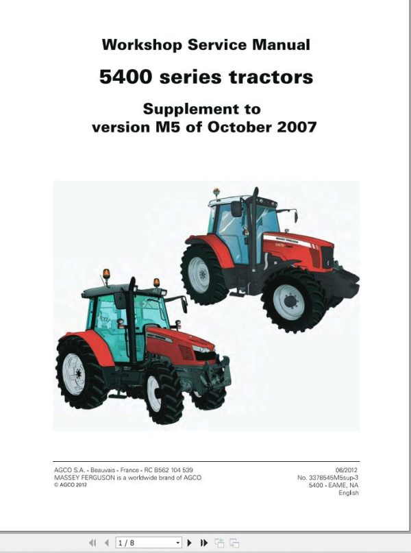 Massey Ferguson Tractor 5410 to 5480 Workshop Service Manual 3378545M5 1
