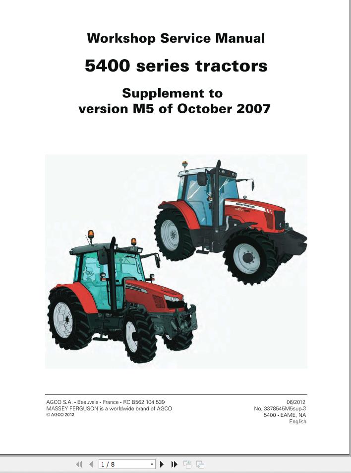 Massey Ferguson Tractor 5410 to 5480 Workshop Service Manual 3378545M5 1