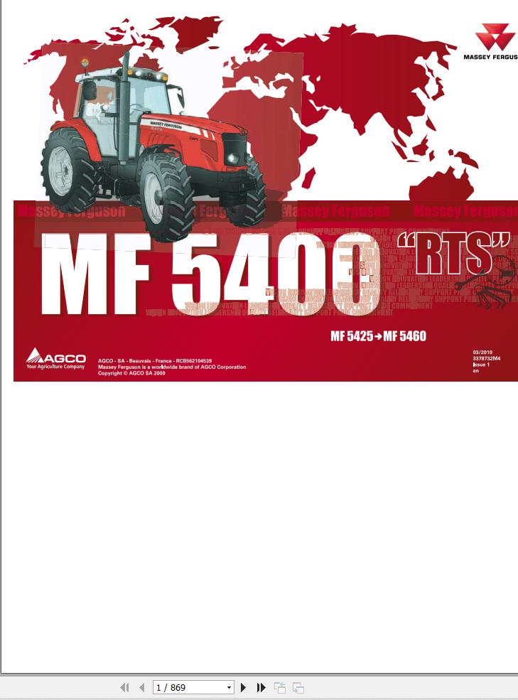 Massey Ferguson Tractor 5425 to 5460 Repair Time Schedule 3378732M4 1