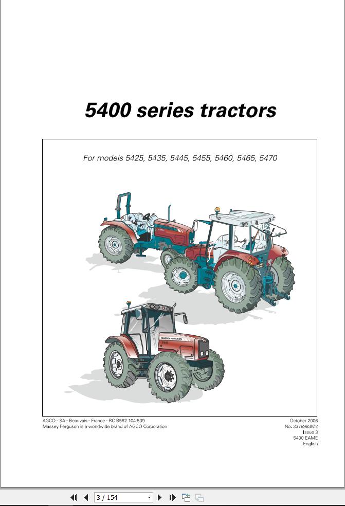 Massey Ferguson Tractor 5425 to 5470 Operator Manual 3378983M2 1