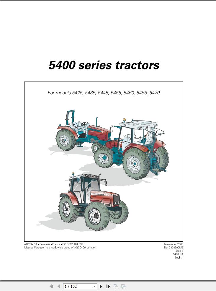 Massey Ferguson Tractor 5425 to 5470 Operator Manual 3378990M2 1