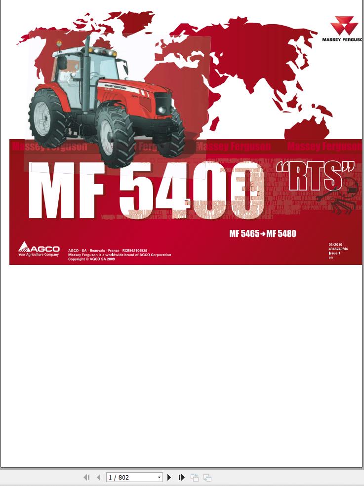 Massey Ferguson Tractor 5465 5470 5475 5480 TIER 3 Repair Time Schedule 4346740M4 1