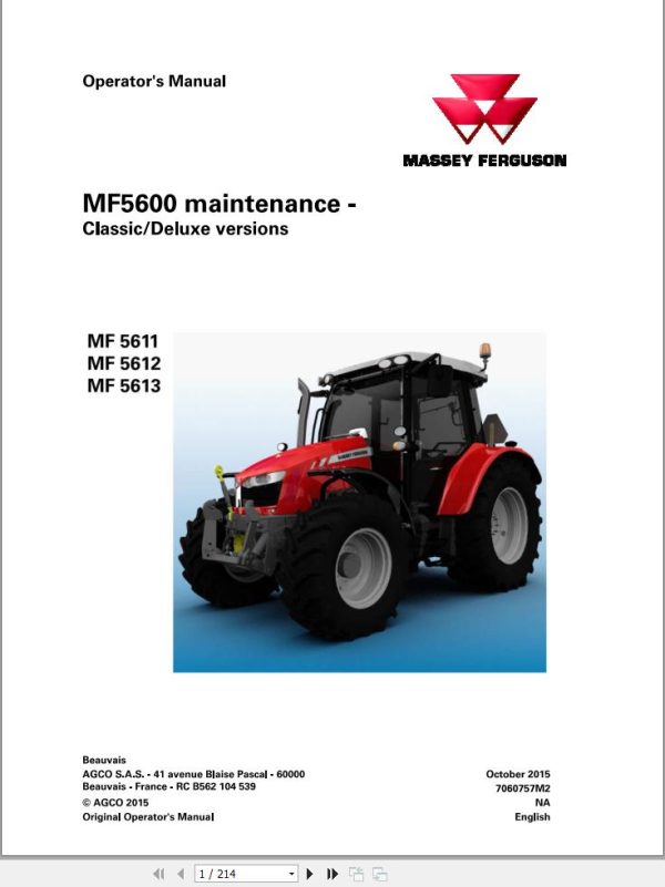Massey Ferguson Tractor 5611 5612 5613 Maintenance Manual 7060757M2 1