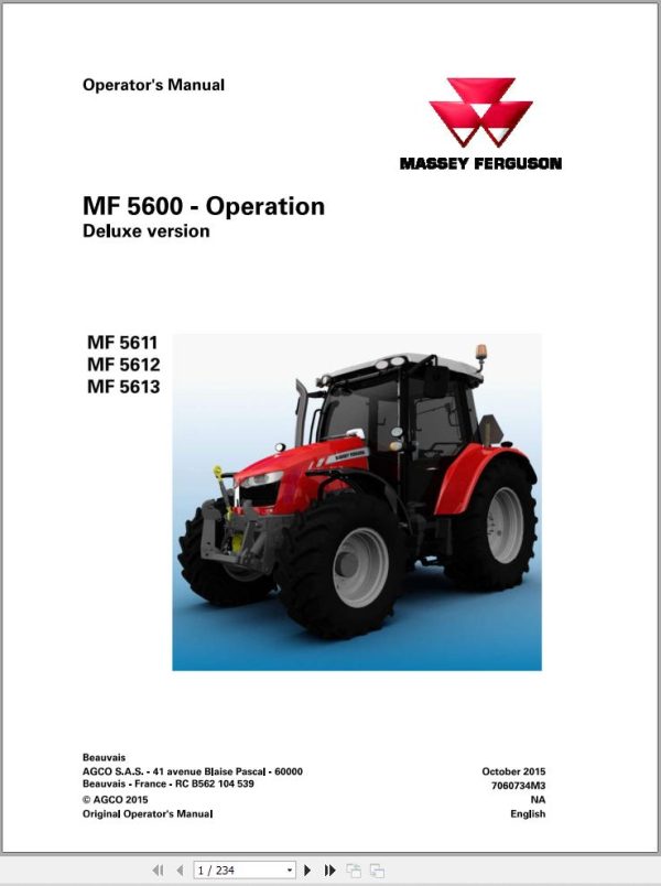 Massey Ferguson Tractor 5611 5612 5613 Operation Manual 1