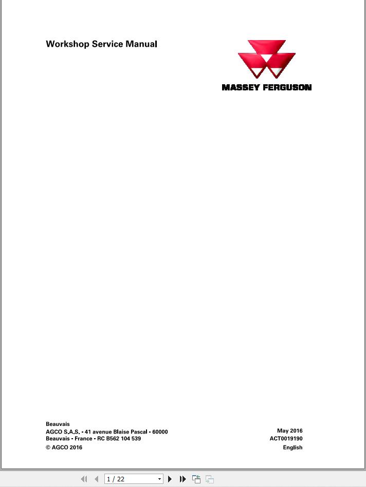 Massey Ferguson Tractor 5708 to 6713 Workshop Service Manual ACT0019190 1