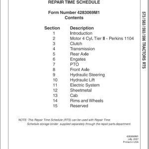 Massey Ferguson Tractor 573 583 593 596 Repair Time Schedule 4283069M1 1