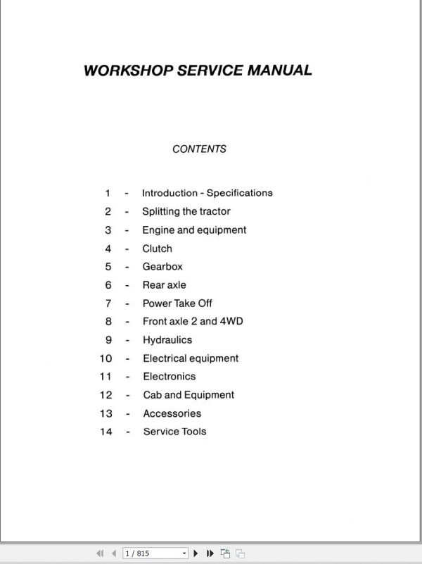Massey Ferguson Tractor 6110 to 6190 Workshop Service Manual 1