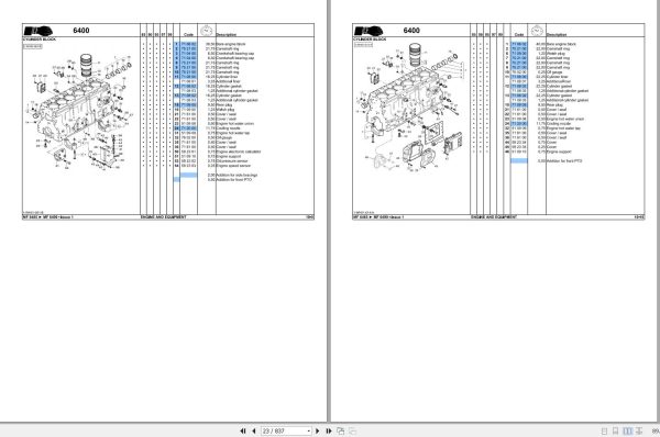 Massey Ferguson Tractor 6485 to 6499 Repair Time Schedule 4315840M1 2