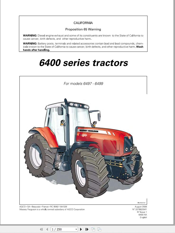 Massey Ferguson Tractor 6497 6499 Operator Manual 1