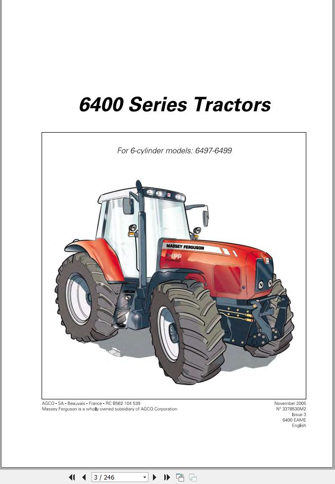 Massey Ferguson Tractor 6497 6499 Operator Manual 3378530M2 1