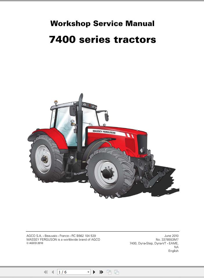 Massey Ferguson Tractor 7400 Series Workshop Service Manual 3378553M7 1