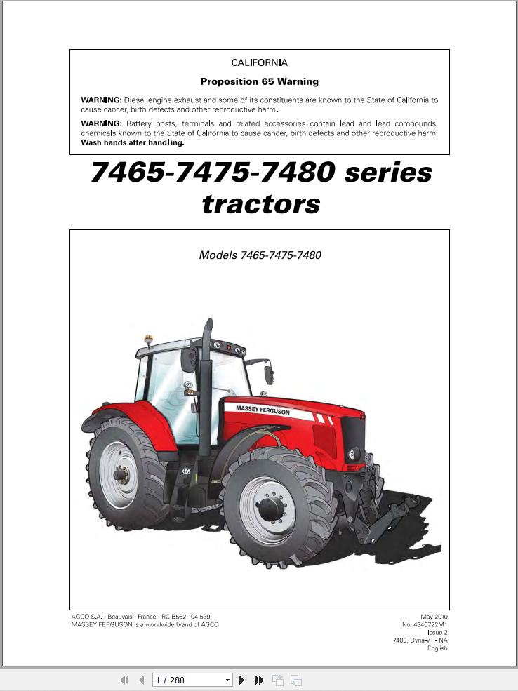 Massey Ferguson Tractor 7465 7475 7480 Operator Manual 1