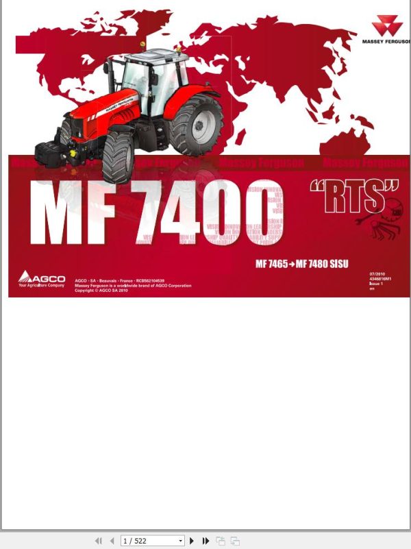 Massey Ferguson Tractor 7465 7475 7480 SISU Repair Time Schedule 4346816M1 1