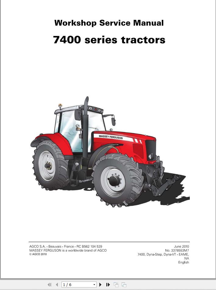 Massey Ferguson Tractor 7465 to 7499 Workshop Service Manual 1