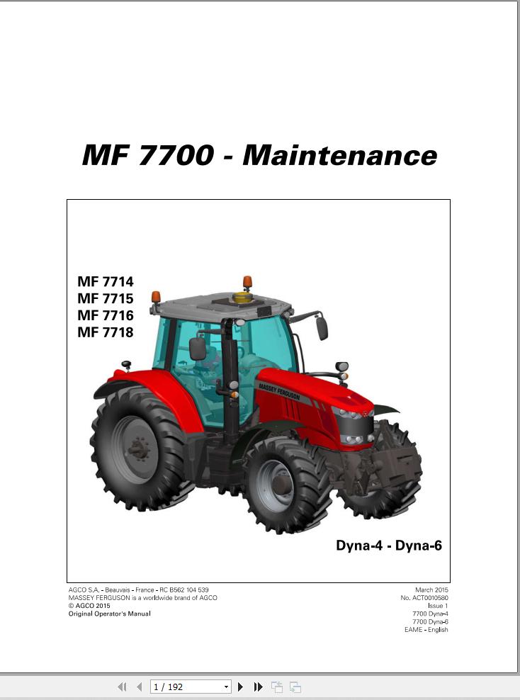 Massey Ferguson Tractor 7714 7715 7716 7718 Dyna 4 6 Operation Manual ACT0010580 1