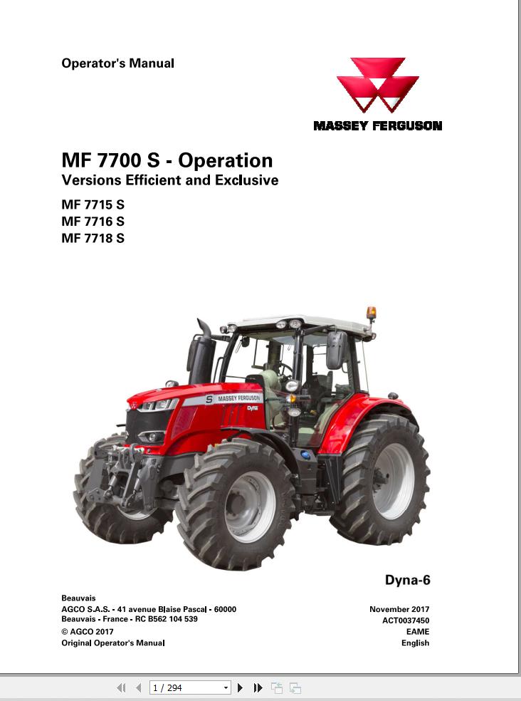 Massey Ferguson Tractor 7715S 7716S 7718S Dyna 6 Operation Manual 1