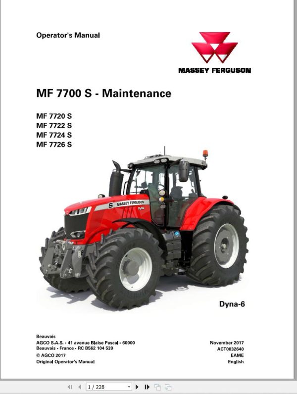 Massey Ferguson Tractor 7720S 7722S 7724S 7726S Dyna 6 Operator Manual ACT0032640 1