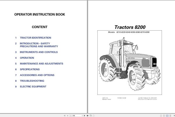 Massey Ferguson Tractor 8210 to 8280 Operator Manual 3378344M1 1