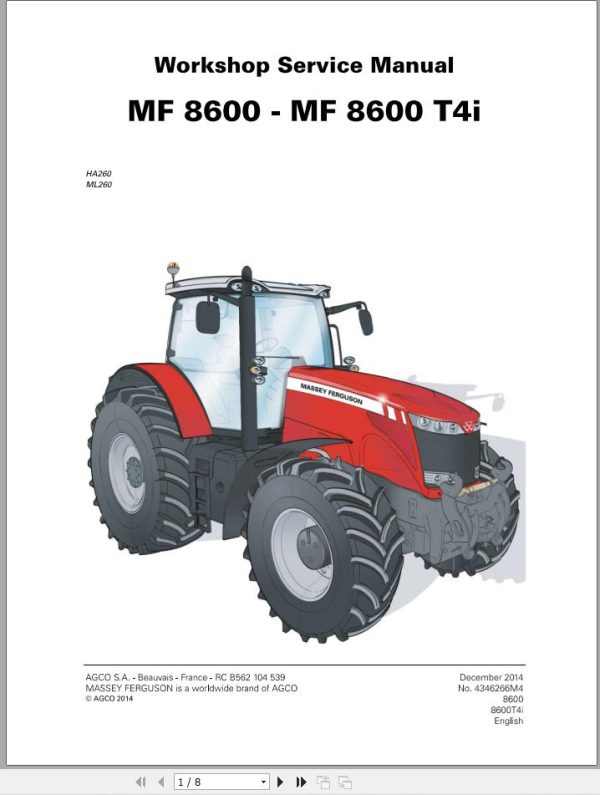 Massey Ferguson Tractor 8600 8600T4i Series Workshop Service Manual 4346908M3 1