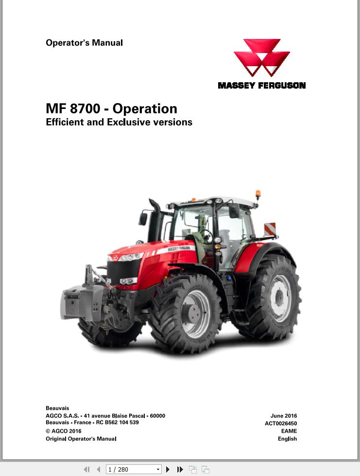 Massey Ferguson Tractor 8730 8732 8735 8737 Operation Maintenance Manual 1