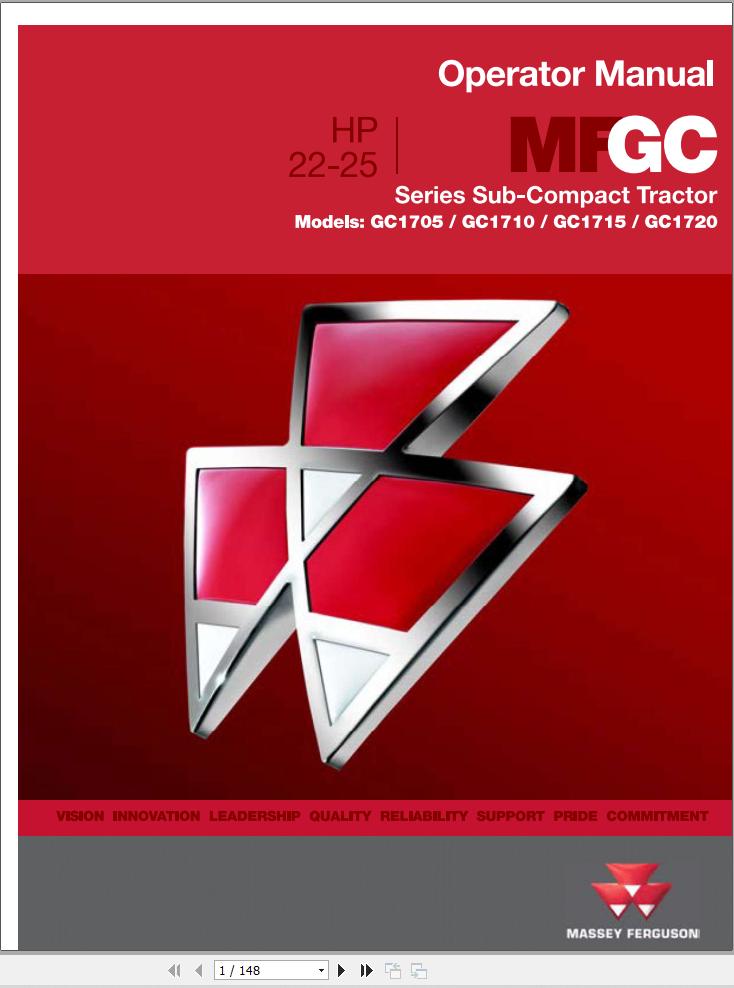 Massey Ferguson Tractor GC1705 GC1710 GC1715 GC1720 Operator Manual 4283485M2 1