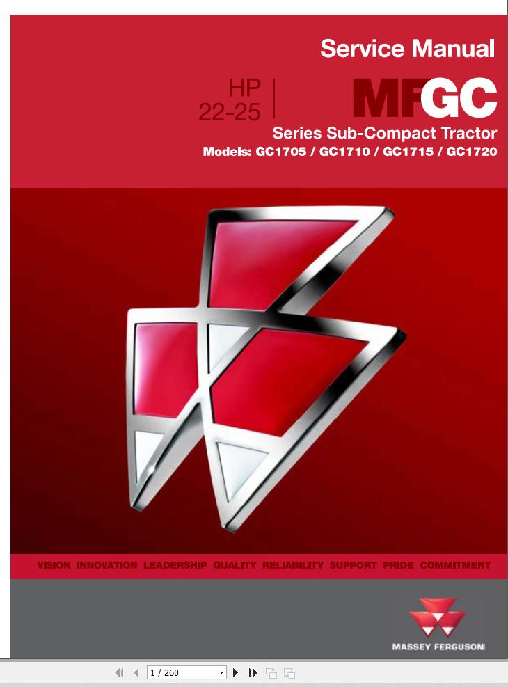 Massey Ferguson Tractor GC1705 GC1710 GC1715 GC1720 Service Manual 4283491M1 1