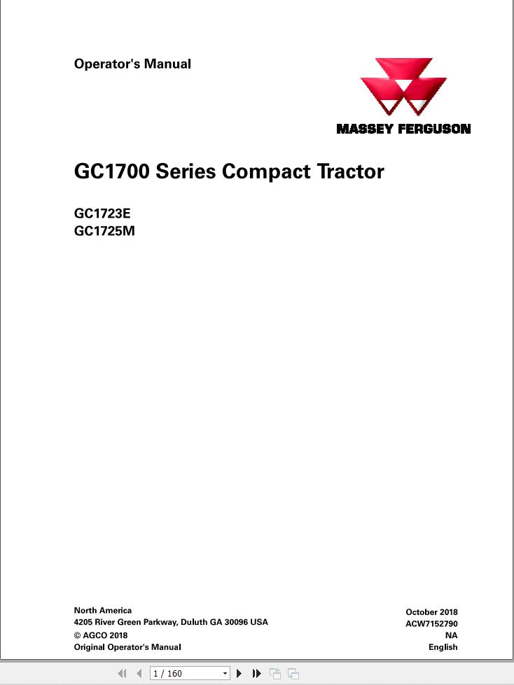 Massey Ferguson Tractor GC1723E GC1725M Operator Manual ACW7152790 1